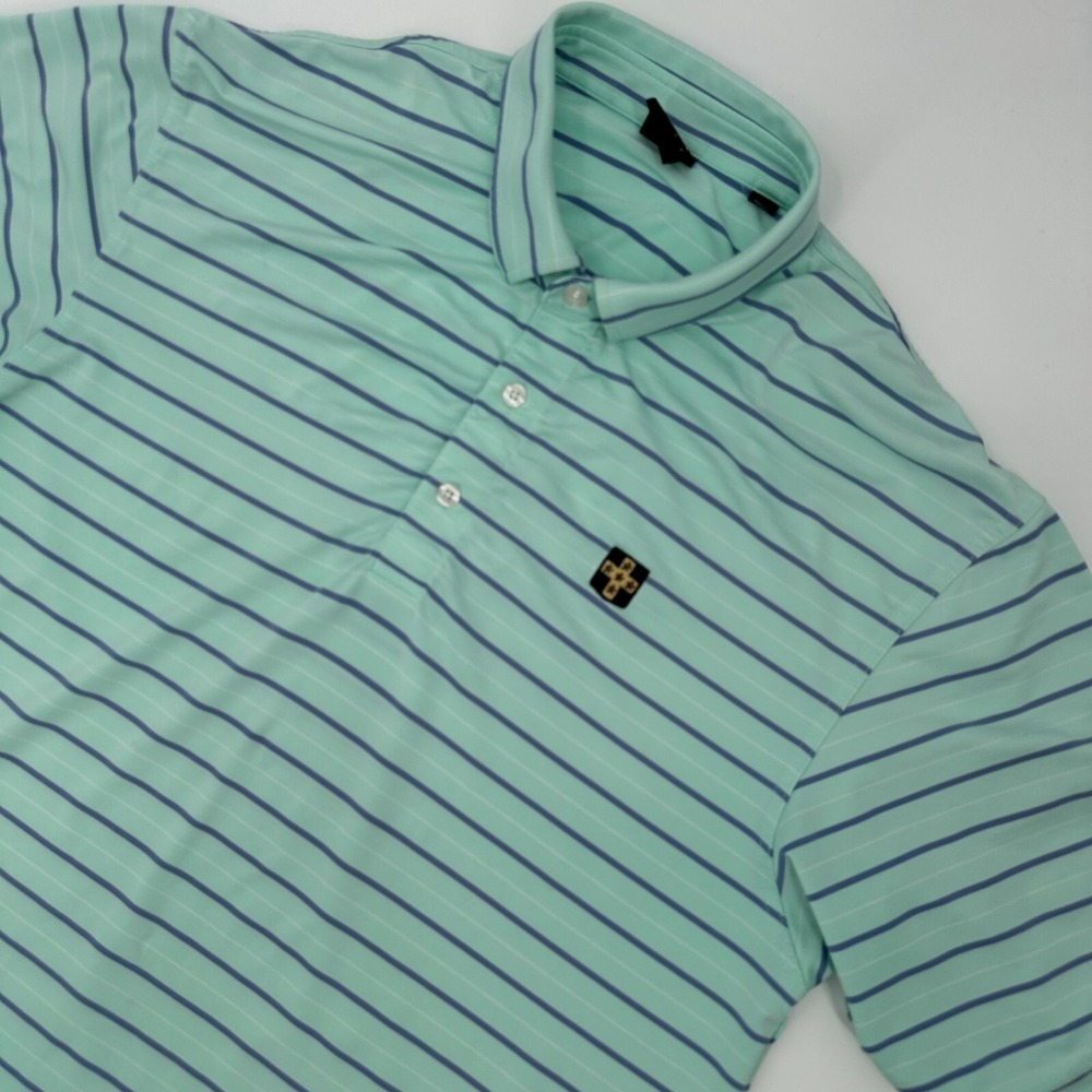 Dunning Golf Polo Shirt Men Large Green Comfort Striped Short Sleeve Performance